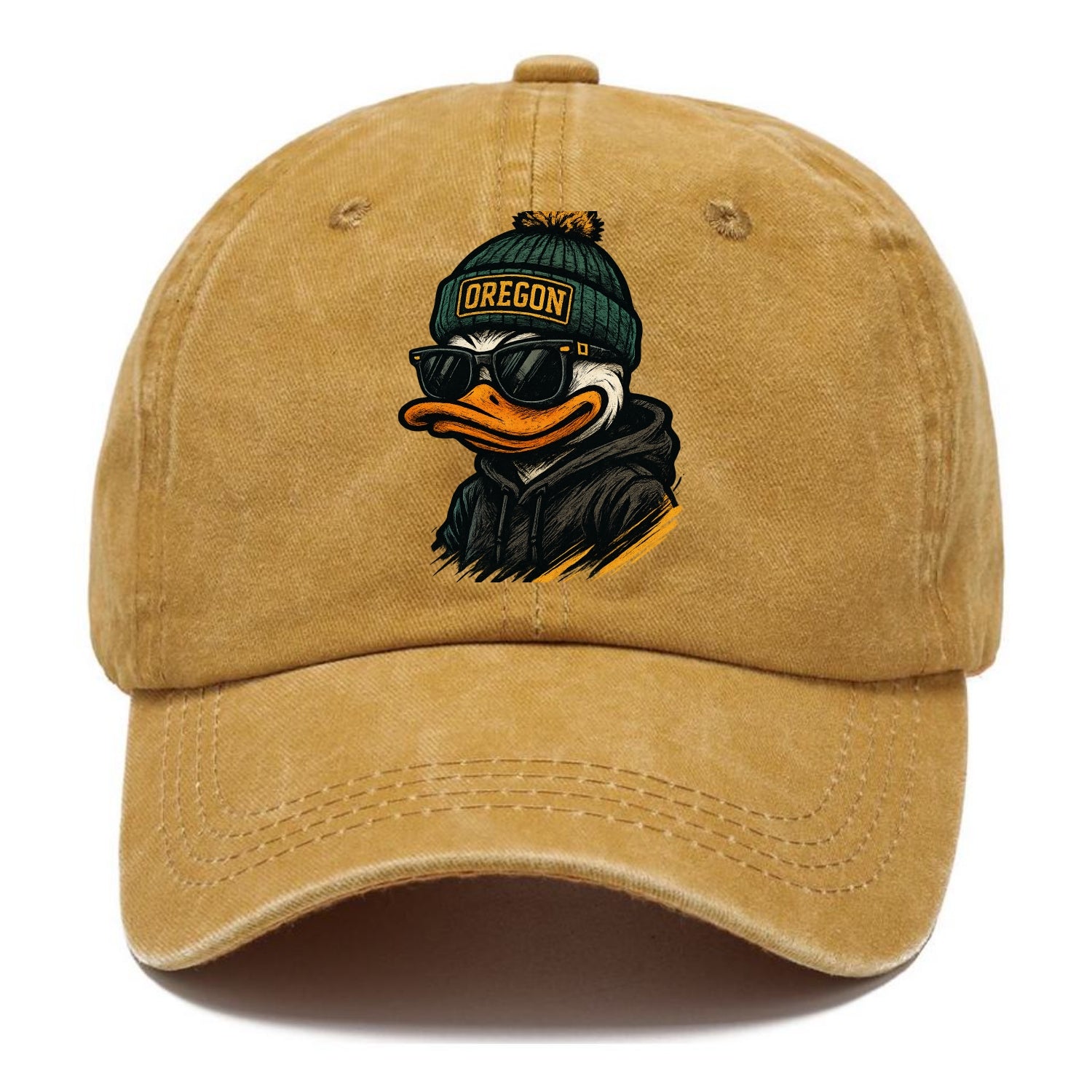 Eugene Duck wearing Oregon beanie with O patch - Classic Cap - Golden Harvest(Yellow)