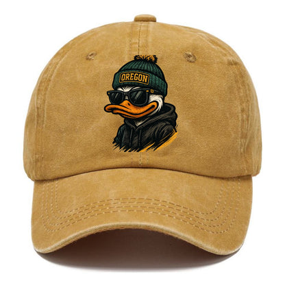 Eugene Duck wearing Oregon beanie with O patch - Classic Cap - Golden Harvest(Yellow)