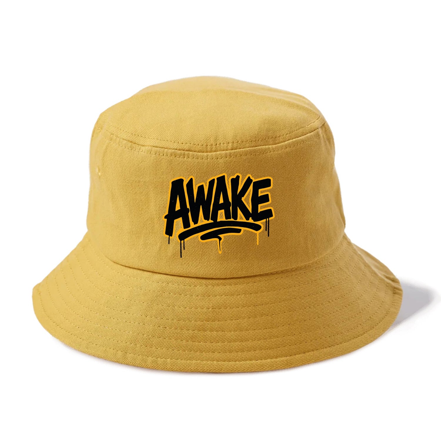 Bold typography design - "AWAKE" - conscious, aware, alert - Bucket Hat - Golden Harvest(Yellow)