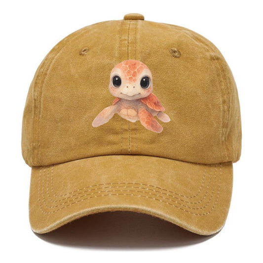 Baby Loggerhead Turtle - reddish-brown shell, big round dark eyes, chunky head, - Classic Cap - Golden Harvest(Yellow)