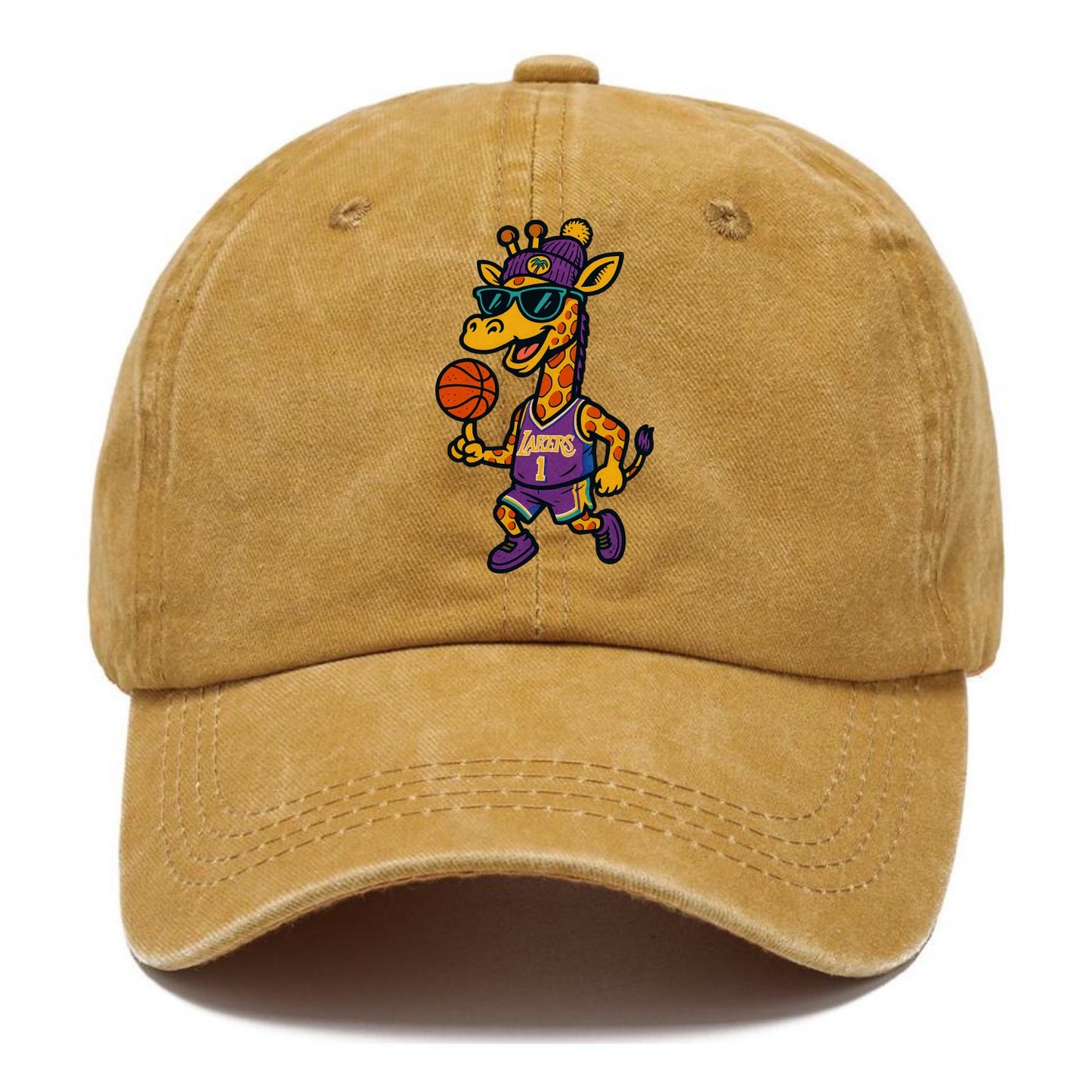 California Giraffe wearing Lakers beanie with palm tree patch and wayfarer sunglasses - Classic Cap - Golden Harvest(Yellow)