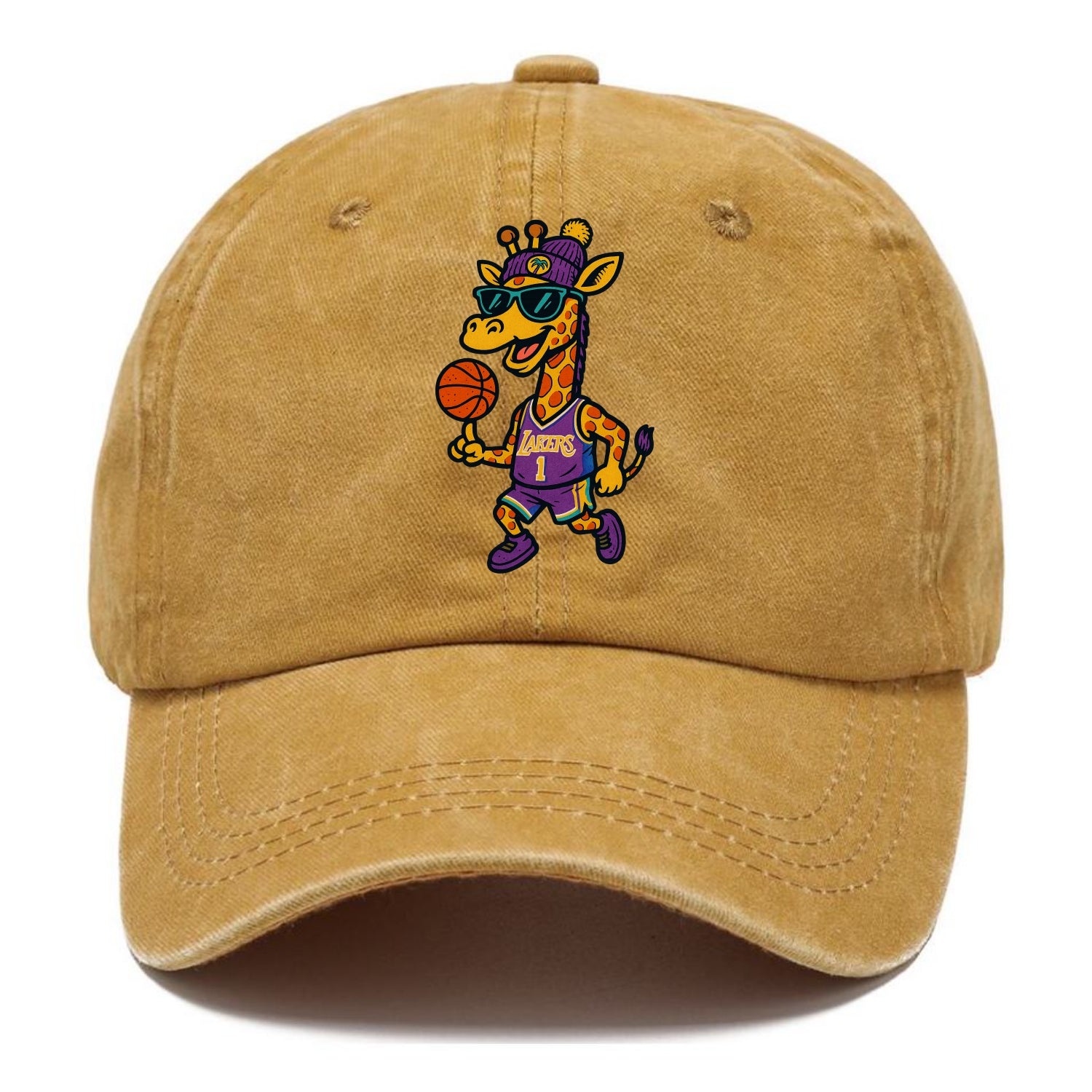 California Giraffe wearing Lakers beanie with palm tree patch and wayfarer sunglasses - Classic Cap - Golden Harvest(Yellow)