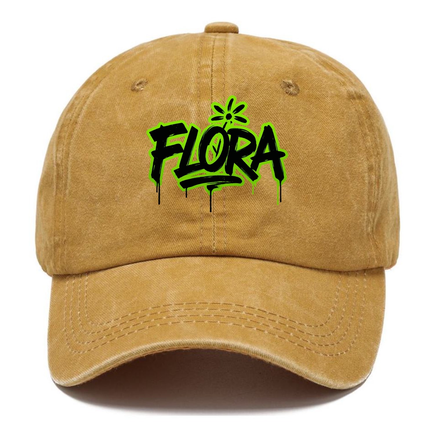 Bold typography design - "FLORA" - plant life, blooming - Classic Cap - Golden Harvest(Yellow)