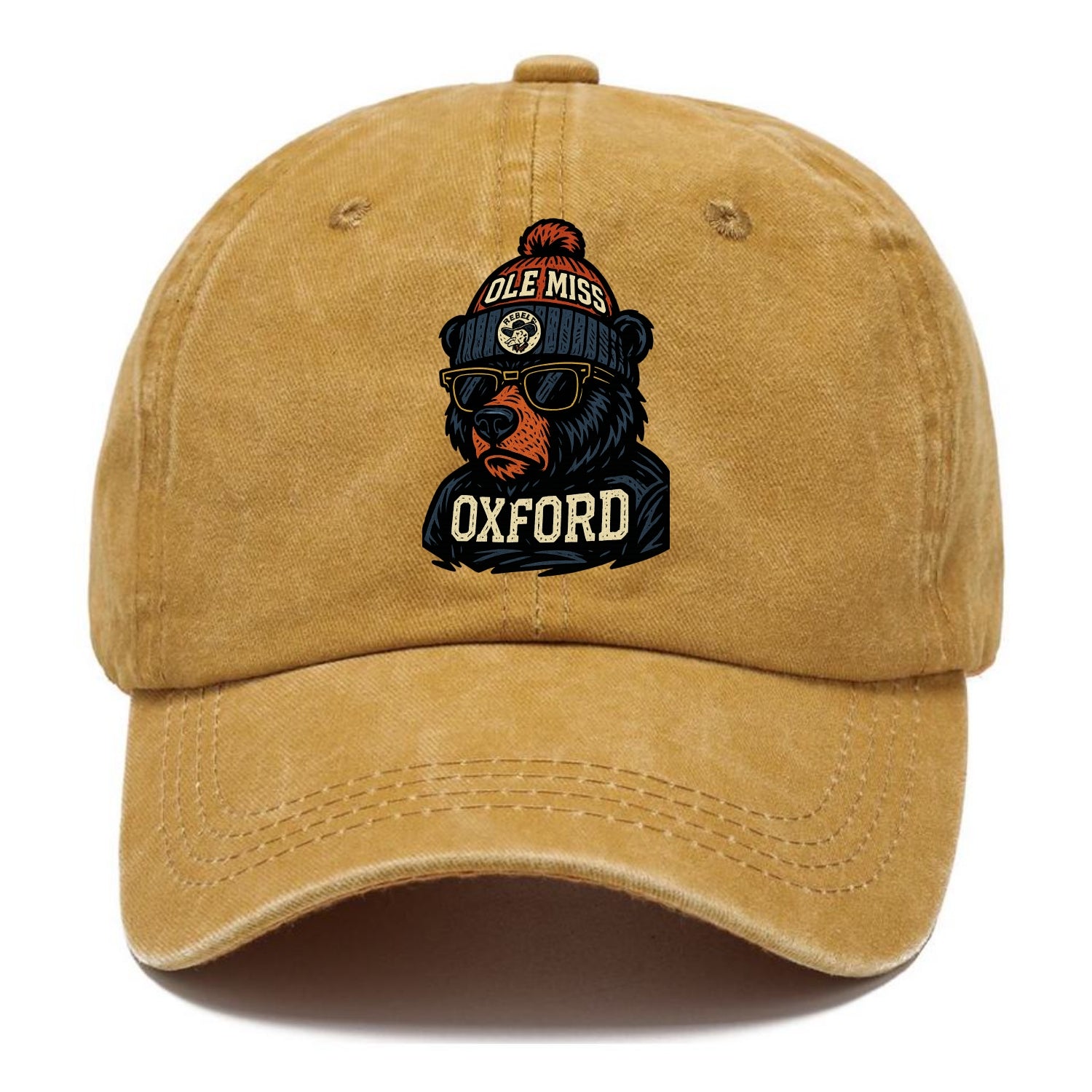 Oxford Black Bear wearing Ole Miss beanie with rebel patch - Classic Cap - Golden Harvest(Yellow)