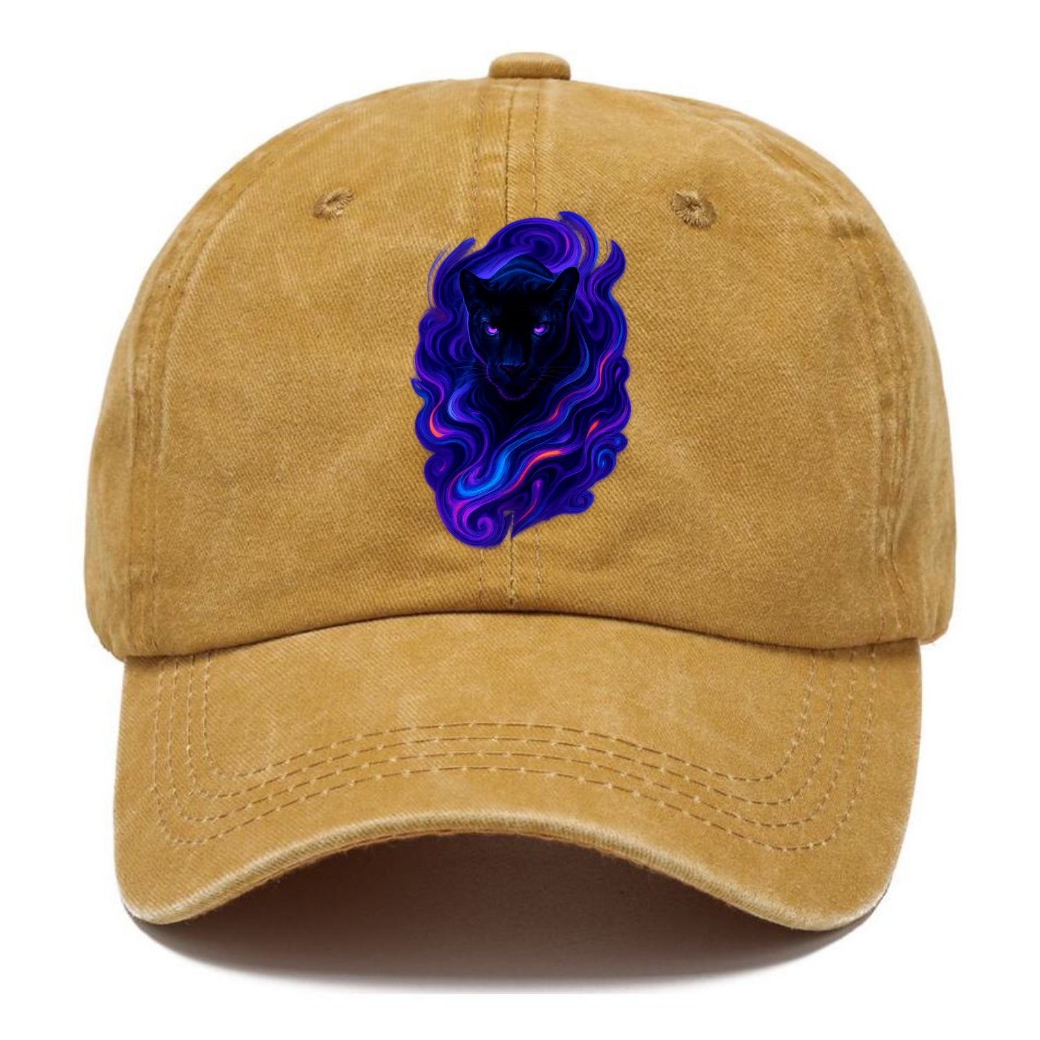 Sleek black panther emerging from swirls of deep purple and electric blue, - Classic Cap - Golden Harvest(Yellow)