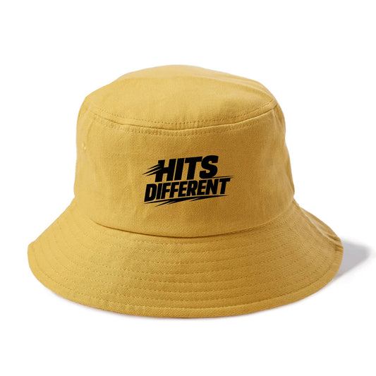 Bold typography design - "HITS DIFFERENT" - uniquely special, stands out - Bucket Hat - Golden Harvest(Yellow)