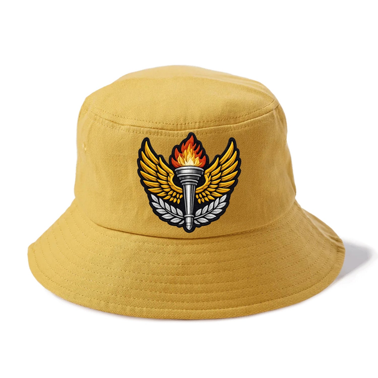 Embroidered patch design - TRACK AND FIELD TORCH - Olympic style torch with wings in - Bucket Hat - Golden Harvest(Yellow)