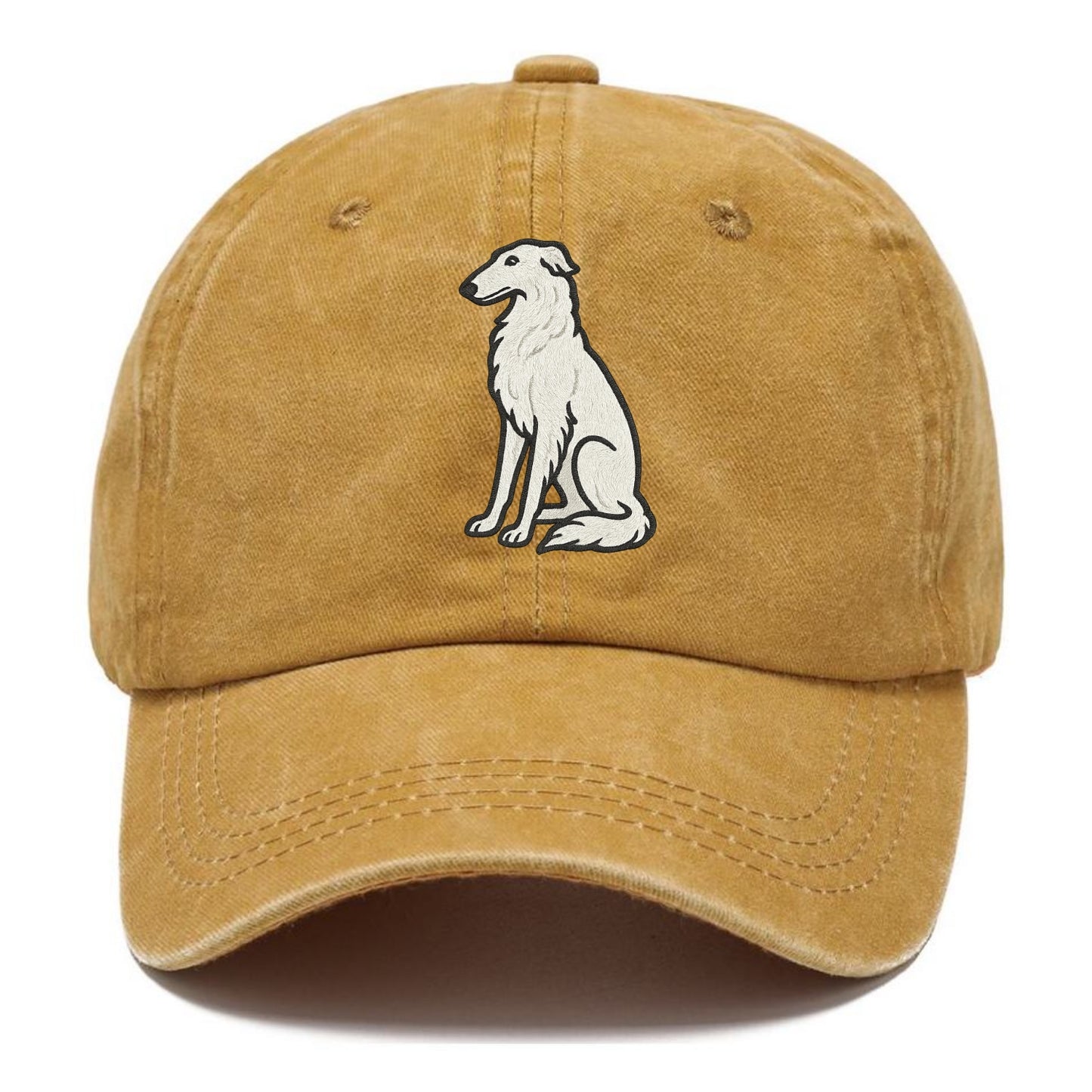 Borzoi - White embroidered sitting pose - Classic Cap - Golden Harvest(Yellow)