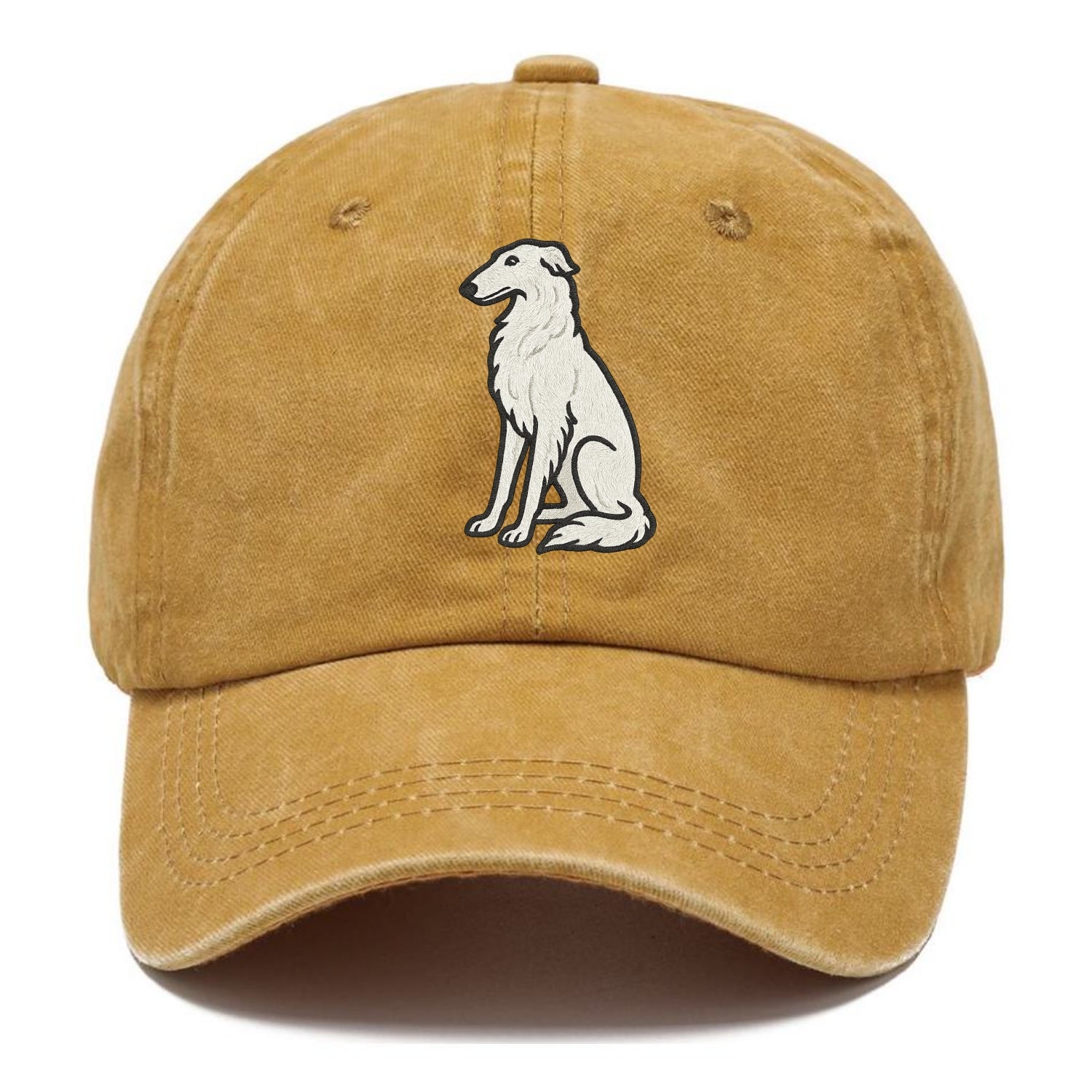 Borzoi - White embroidered sitting pose - Classic Cap - Golden Harvest(Yellow)