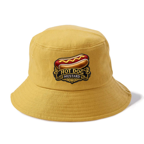 HOT DOG MUSTARD - classic hot dog in tan yellow red , ballpark food - Bucket Hat