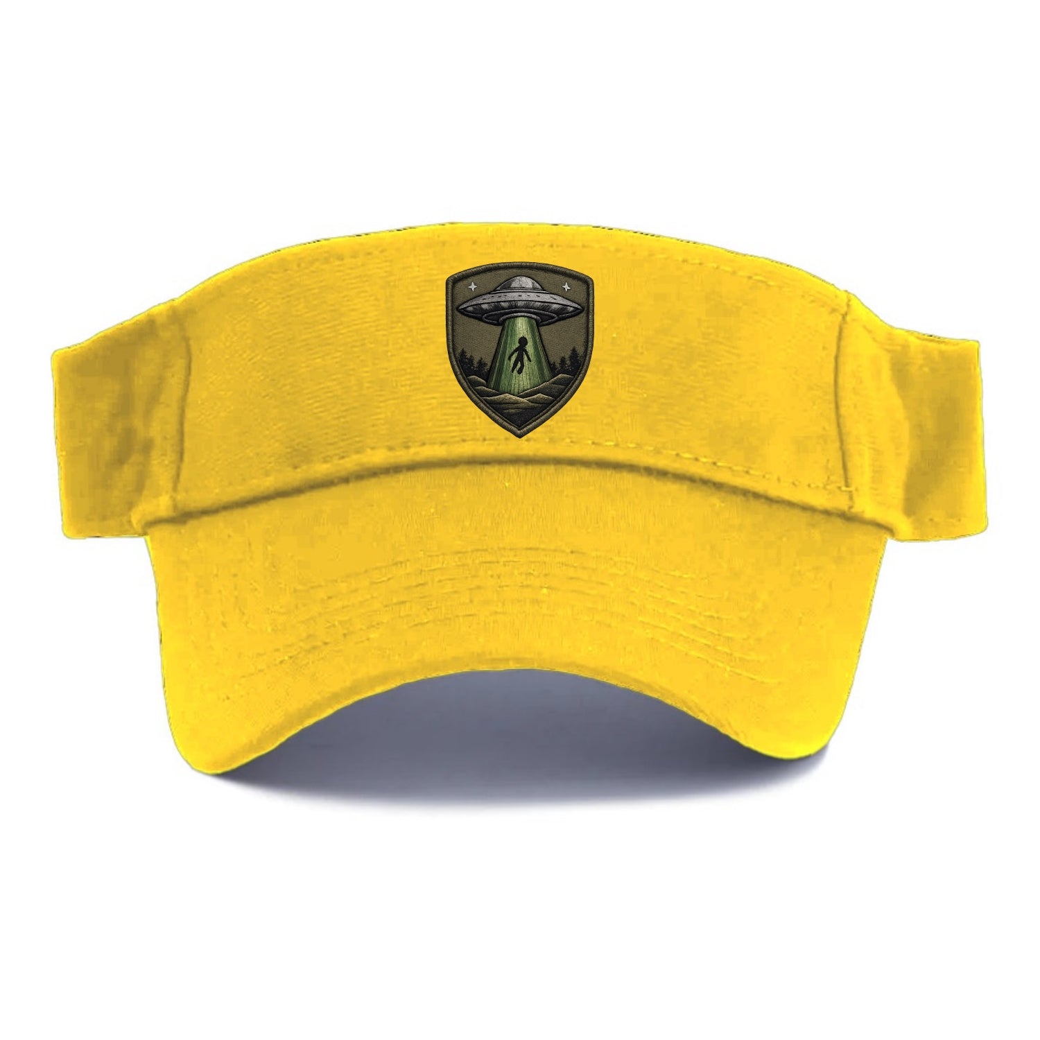 UFO ALIEN - flying saucer with beam in silver and green , extraterrestrial - Visor - Golden Harvest(Yellow)