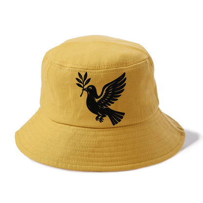 Dove carrying olive branch - peace movement ink painting - Bucket Hat - Golden Harvest(Yellow)