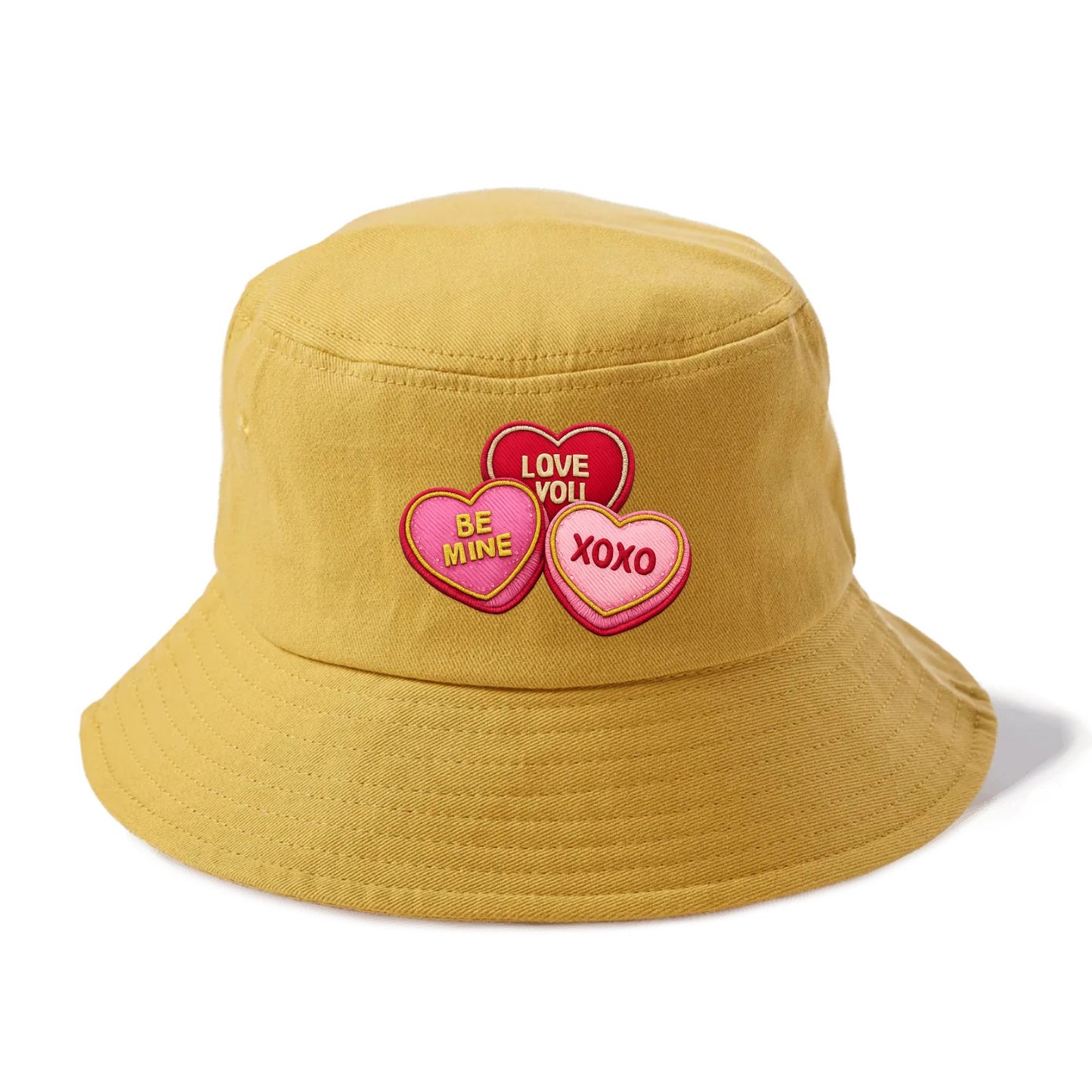 VALENTINES HEARTS - candy hearts in pink and red , love day - Bucket Hat - Golden Harvest(Yellow)