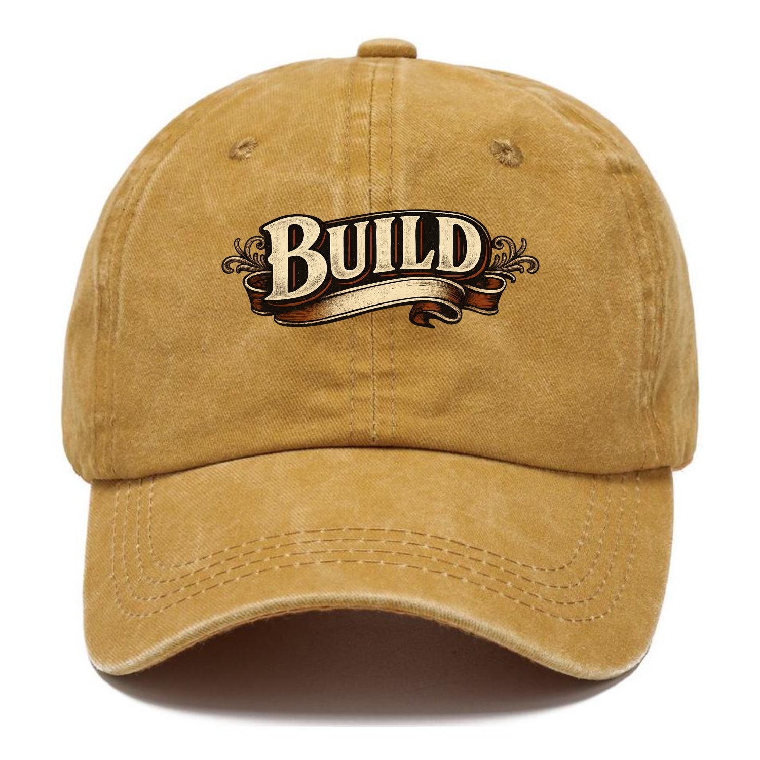 Bold typography design - "BUILD" - constructing, making real - Classic Cap - Golden Harvest(Yellow)