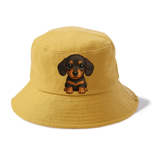 Baby Dachshund Puppy - long body, short legs, floppy ears, curious eyes, front-facing, - Bucket Hat - Golden Harvest(Yellow)