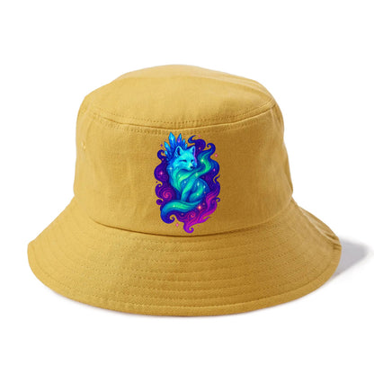 Ethereal arctic fox with fur that transforms into crystal formations, northern lights - Bucket Hat - Golden Harvest(Yellow)