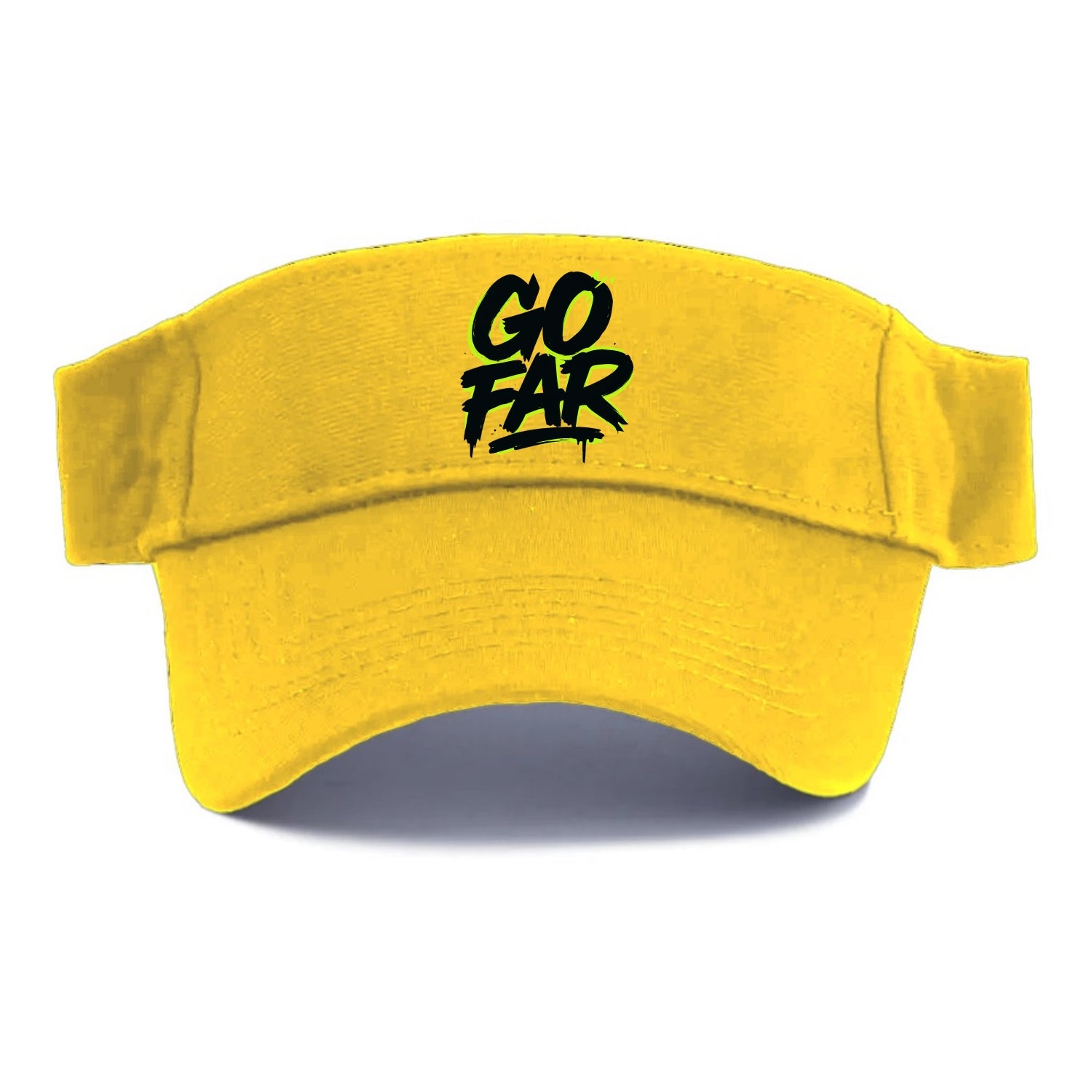 Bold typography design - "GO FAR" - distance goals, pushing limits - Visor - Golden Harvest(Yellow)
