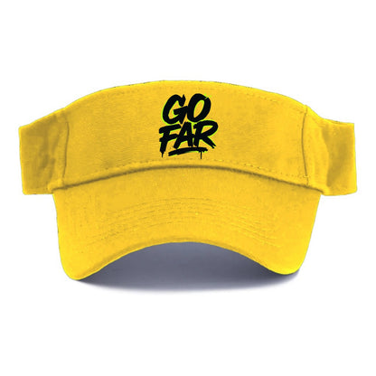 Bold typography design - "GO FAR" - distance goals, pushing limits - Visor - Golden Harvest(Yellow)