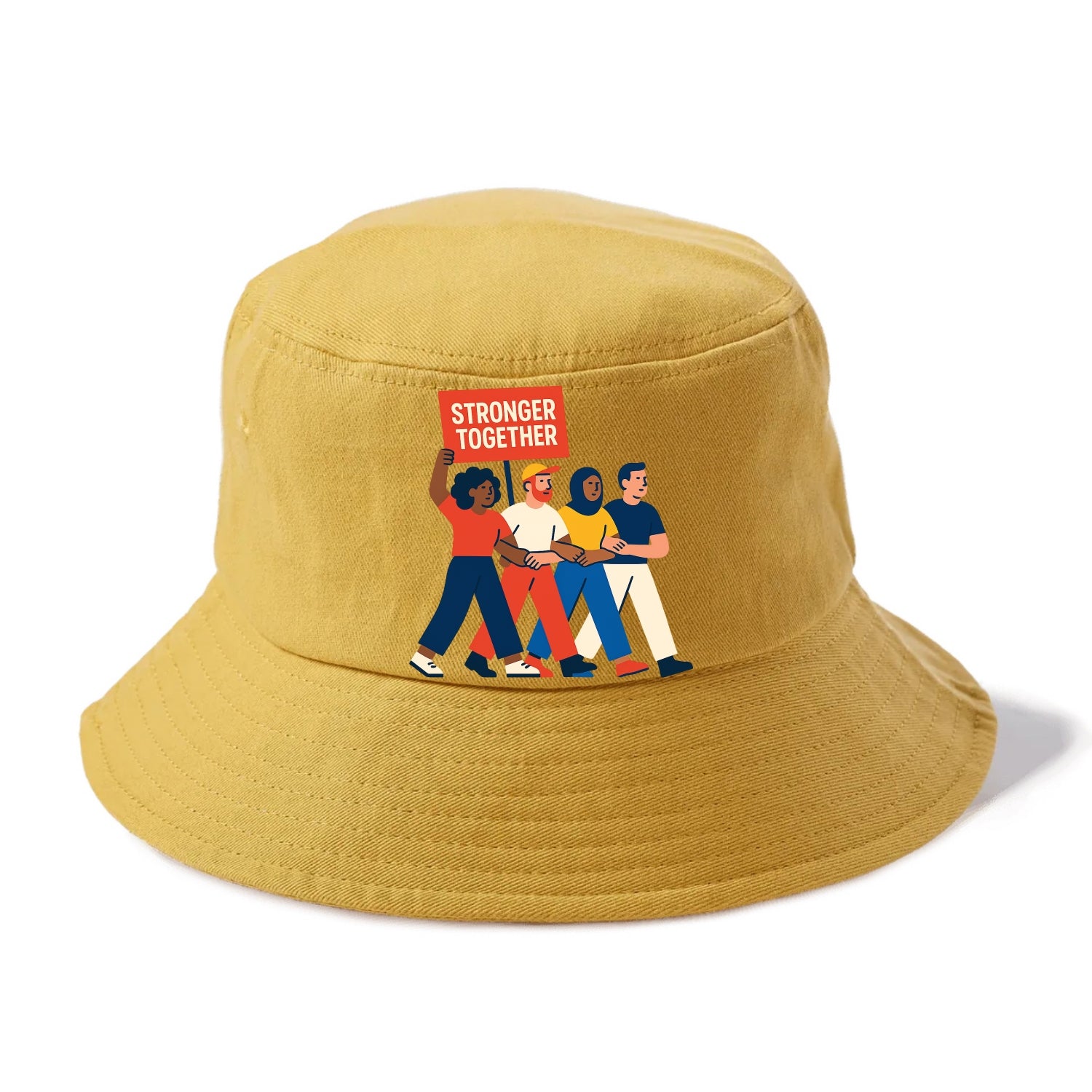 Peaceful protesters marching with linked arms - "Stronger Together" - solidarity - Bucket Hat - Golden Harvest(Yellow)