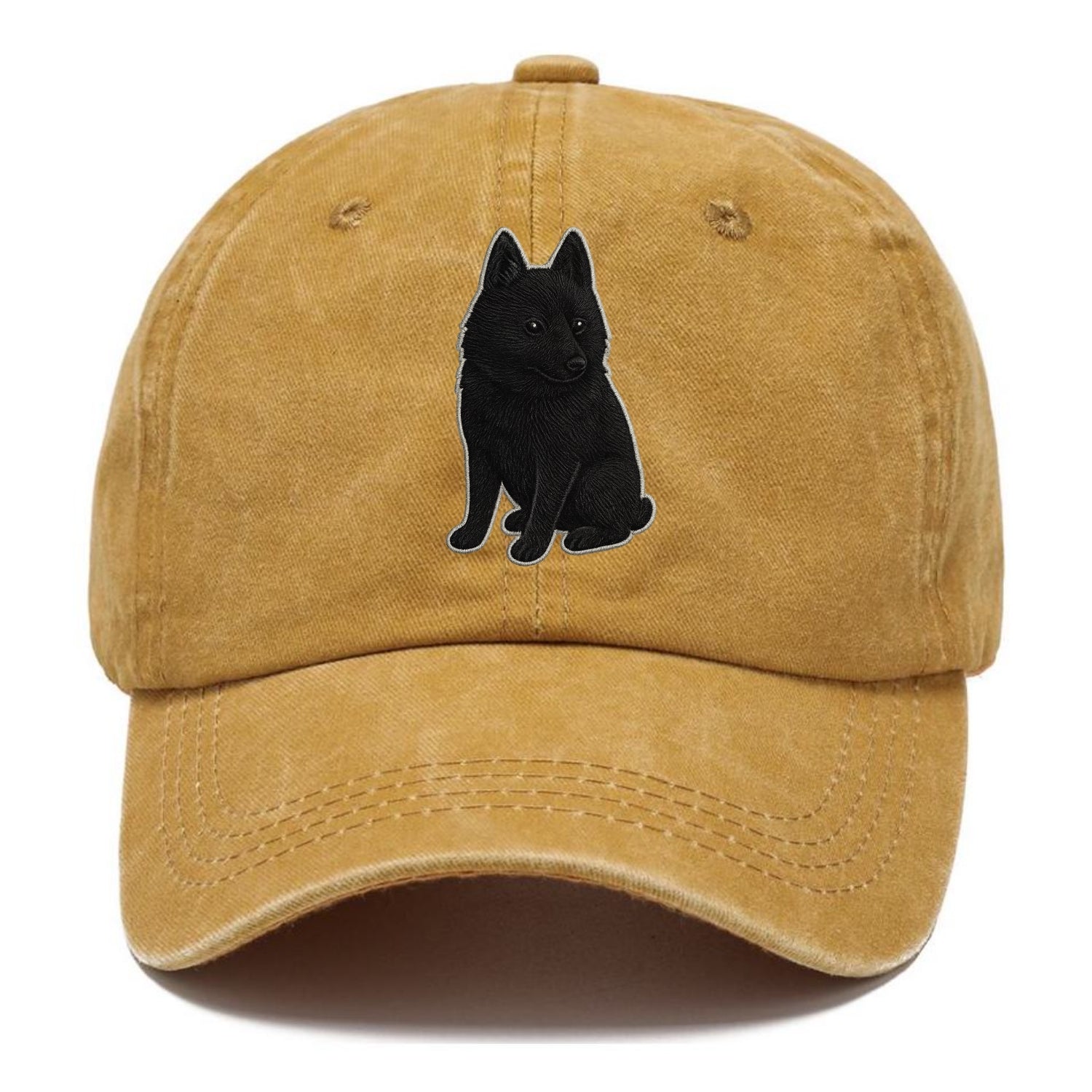 Schipperke - Solid black small embroidered sitting pose - Classic Cap - Golden Harvest(Yellow)