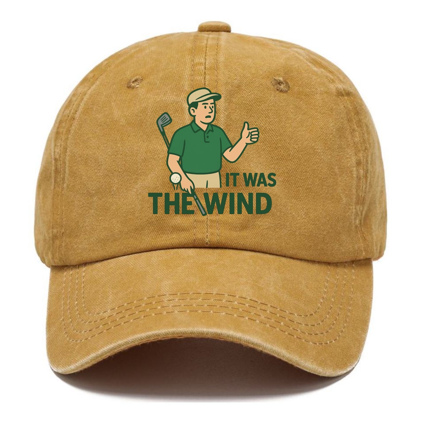 Golfer blaming the wind with hair perfectly still - "It Was the Wind" - classic excuse - Classic Cap - Golden Harvest(Yellow)
