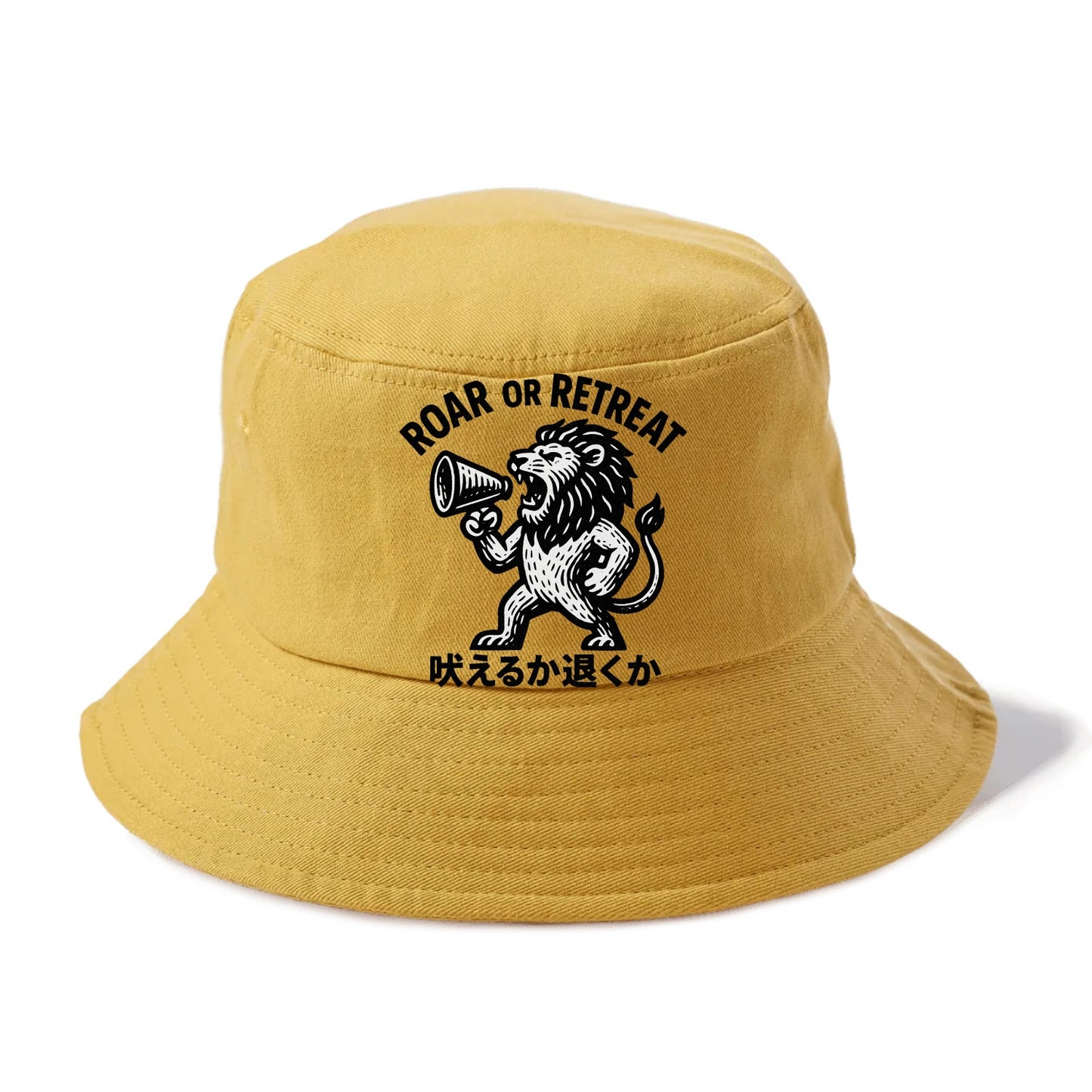 Roar or Retreat - Lion shouting into vin Bucket Hat - Golden Harvest(Yellow)