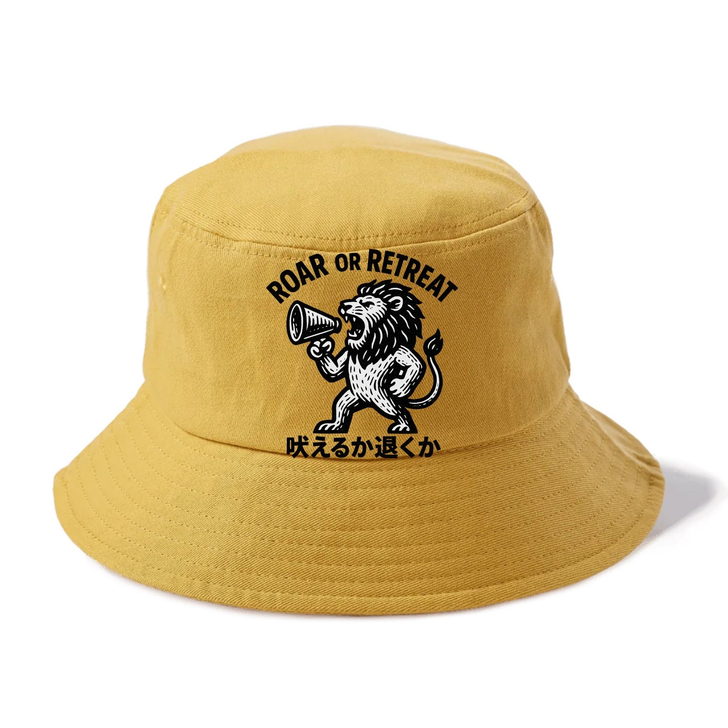 Roar or Retreat - Lion shouting into vin Bucket Hat - Golden Harvest(Yellow)