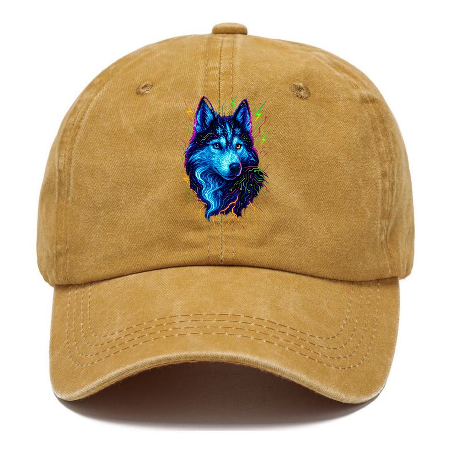 Siberian husky with ice-crystal flowing patterns, electric blue and white swirls, - Classic Cap - Golden Harvest(Yellow)