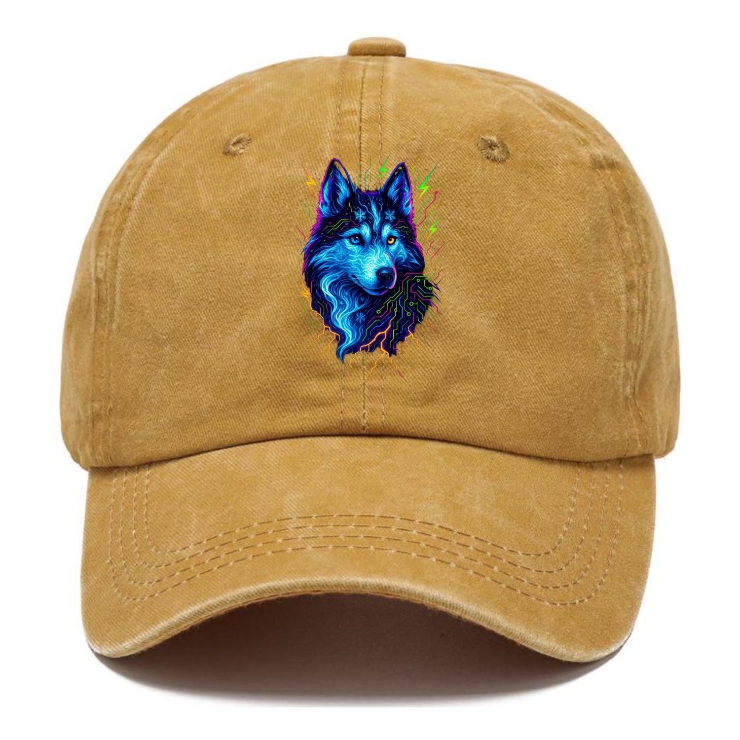 Siberian husky with ice-crystal flowing patterns, electric blue and white swirls, - Classic Cap - Golden Harvest(Yellow)