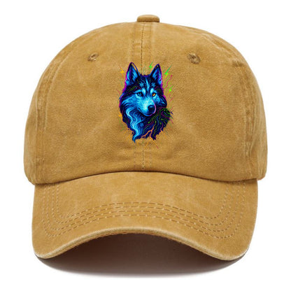 Siberian husky with ice-crystal flowing patterns, electric blue and white swirls, - Classic Cap - Golden Harvest(Yellow)