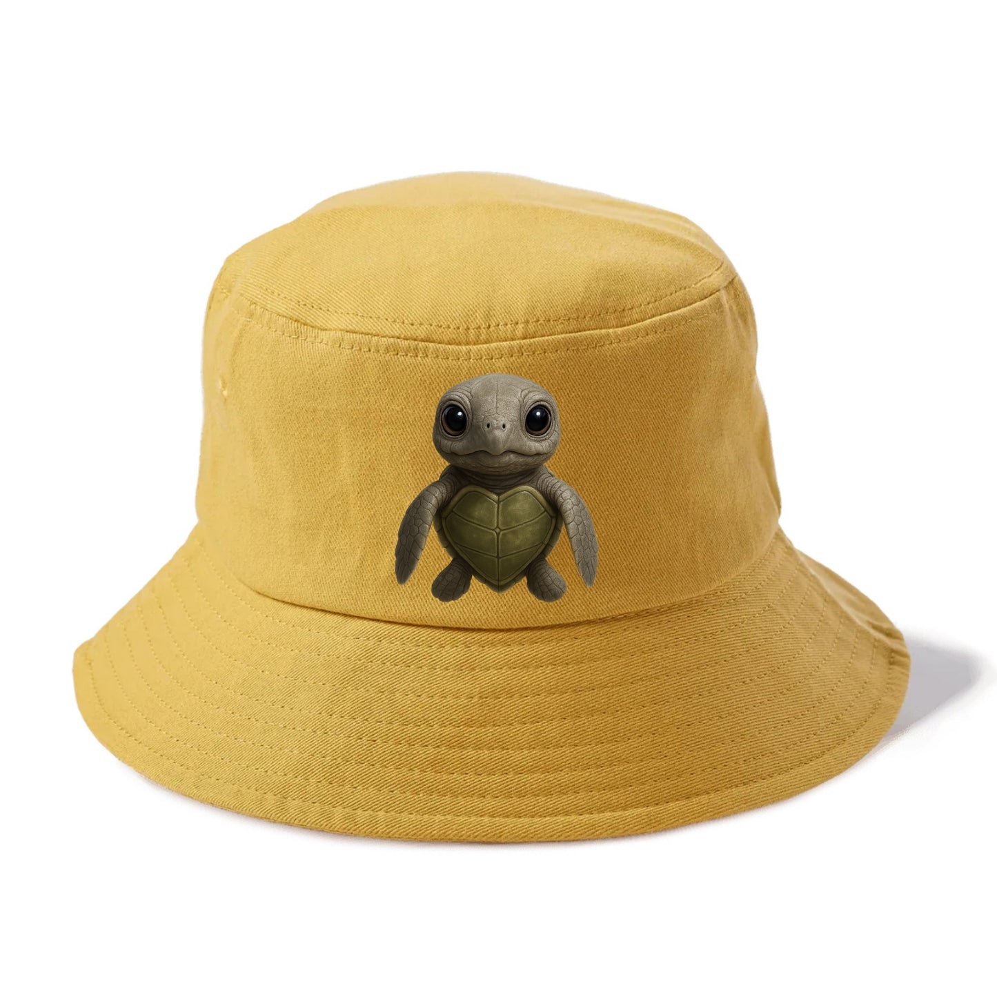 Baby Olive Ridley Turtle - olive green shell, heart-shaped carapace, bright eyes, - Bucket Hat - Golden Harvest(Yellow)