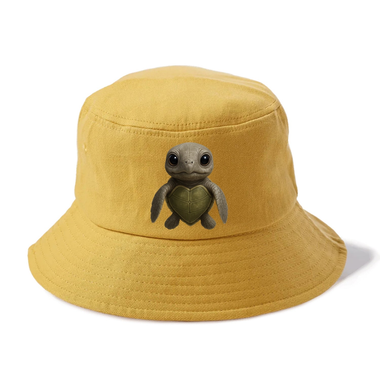 Baby Olive Ridley Turtle - olive green shell, heart-shaped carapace, bright eyes, - Bucket Hat - Golden Harvest(Yellow)