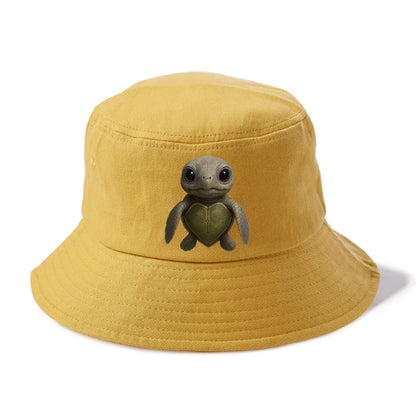 Baby Olive Ridley Turtle - olive green shell, heart-shaped carapace, bright eyes, - Bucket Hat - Golden Harvest(Yellow)