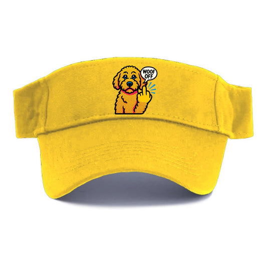 Goldendoodle with teddy bear face and curly golden coat, friendly paw flipping off - Visor - Golden Harvest(Yellow)