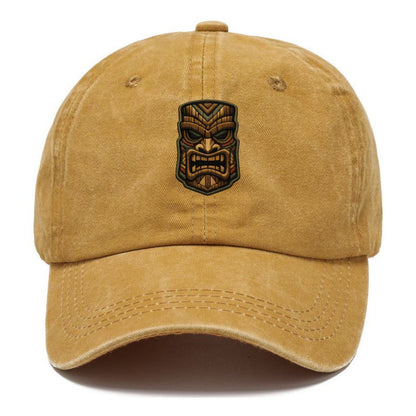 TIKI MASK - carved totem in brown and red , Polynesian - Classic Cap - Golden Harvest(Yellow)