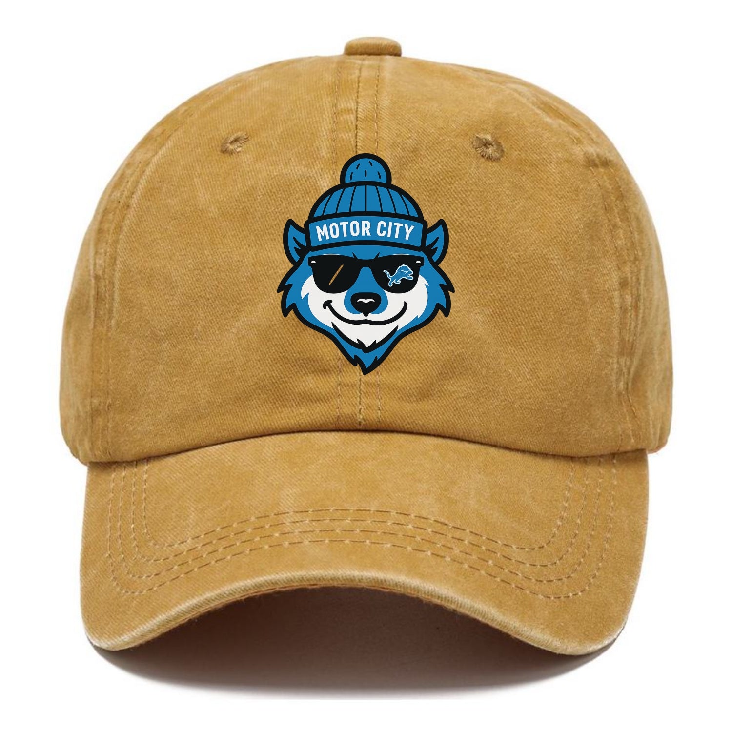 Motor City Wolverine wearing Lions beanie with gear patch and wayfarer sunglasses - Classic Cap - Golden Harvest(Yellow)