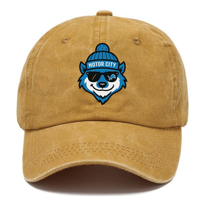 Motor City Wolverine wearing Lions beanie with gear patch and wayfarer sunglasses - Classic Cap - Golden Harvest(Yellow)