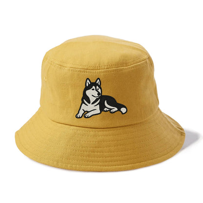 Siberian Husky - Black and white relaxed Bucket Hat - Golden Harvest(Yellow)