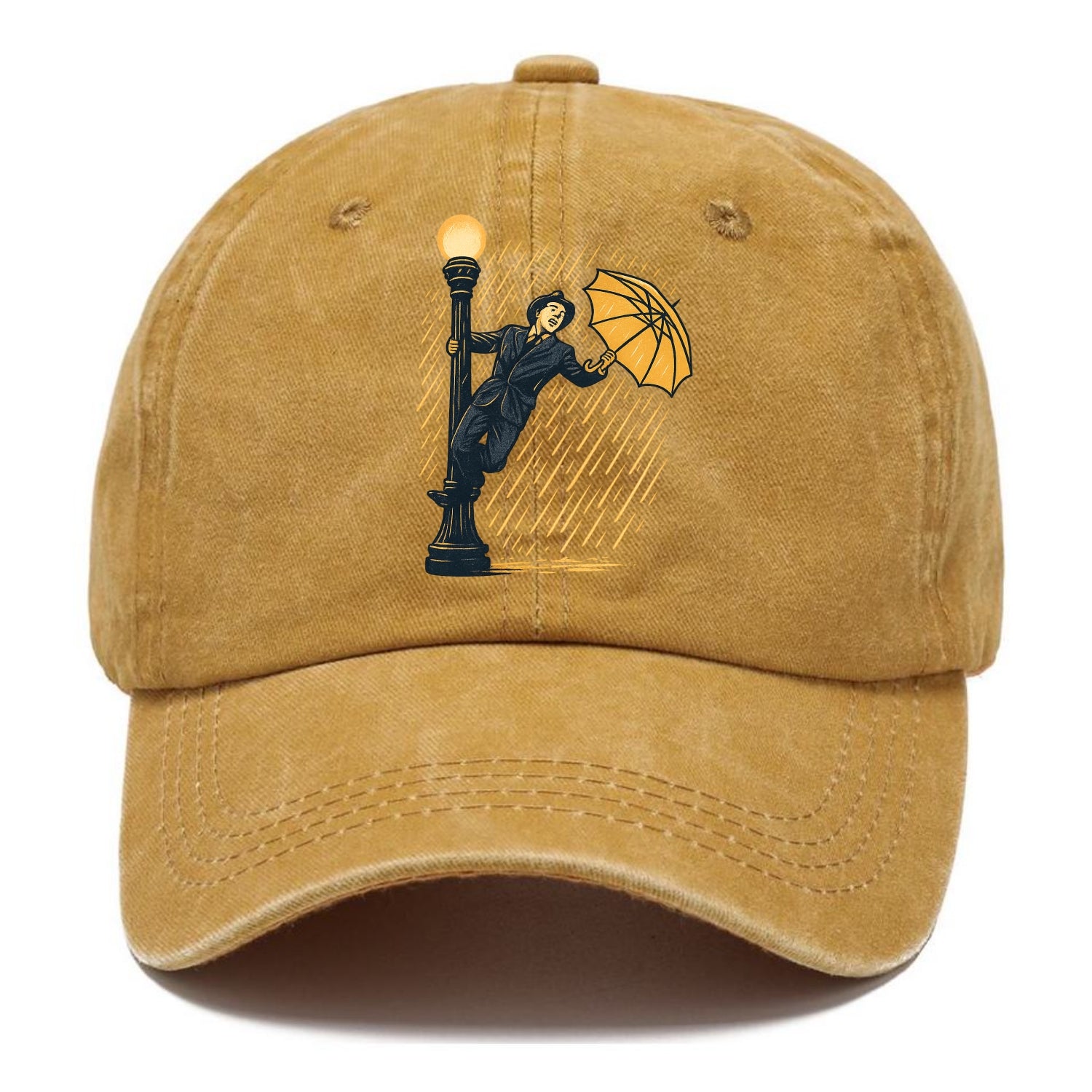 joyful dancing on lamppost in heavy rain with big smile - Classic Cap - Golden Harvest(Yellow)