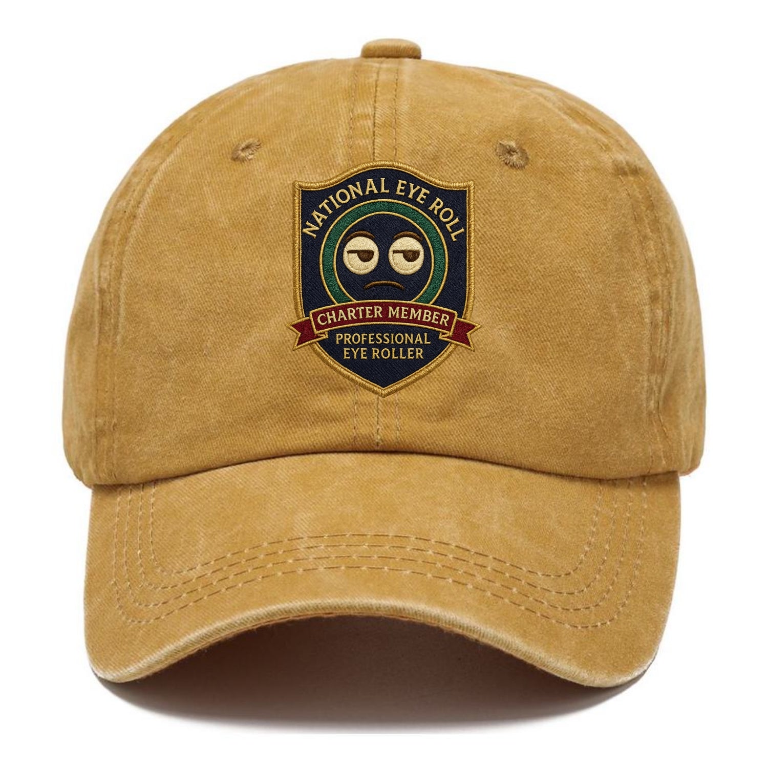 Crest with eye roll icon - "National Eye Roll Association - Charter Member" - - Classic Cap - Golden Harvest(Yellow)