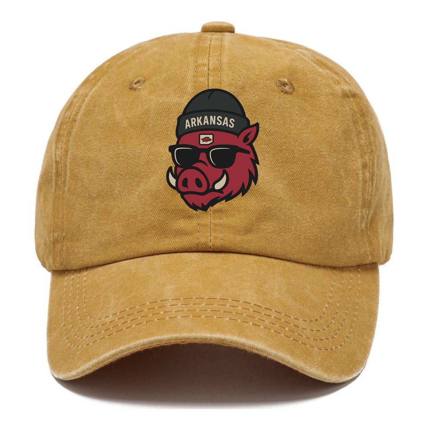 Fayetteville Razorback wearing Arkansas beanie with hog patch - Classic Cap - Golden Harvest(Yellow)
