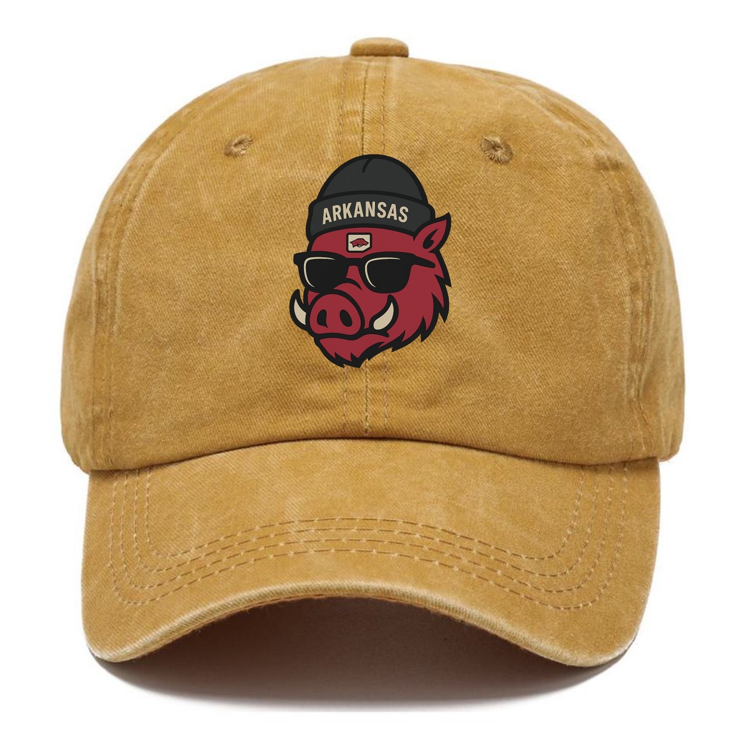 Fayetteville Razorback wearing Arkansas beanie with hog patch - Classic Cap - Golden Harvest(Yellow)