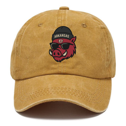 Fayetteville Razorback wearing Arkansas beanie with hog patch - Classic Cap - Golden Harvest(Yellow)