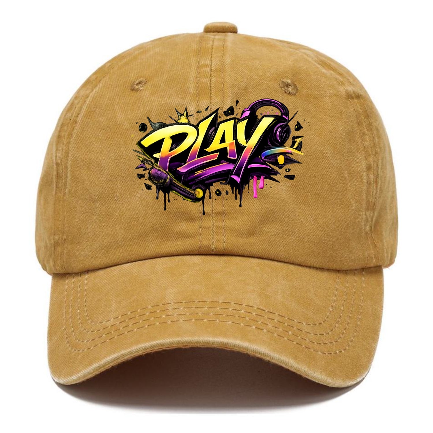 Bold typography design - "PLAY" - creative expression, musical performance - Classic Cap - Golden Harvest(Yellow)