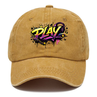 Bold typography design - "PLAY" - creative expression, musical performance - Classic Cap - Golden Harvest(Yellow)