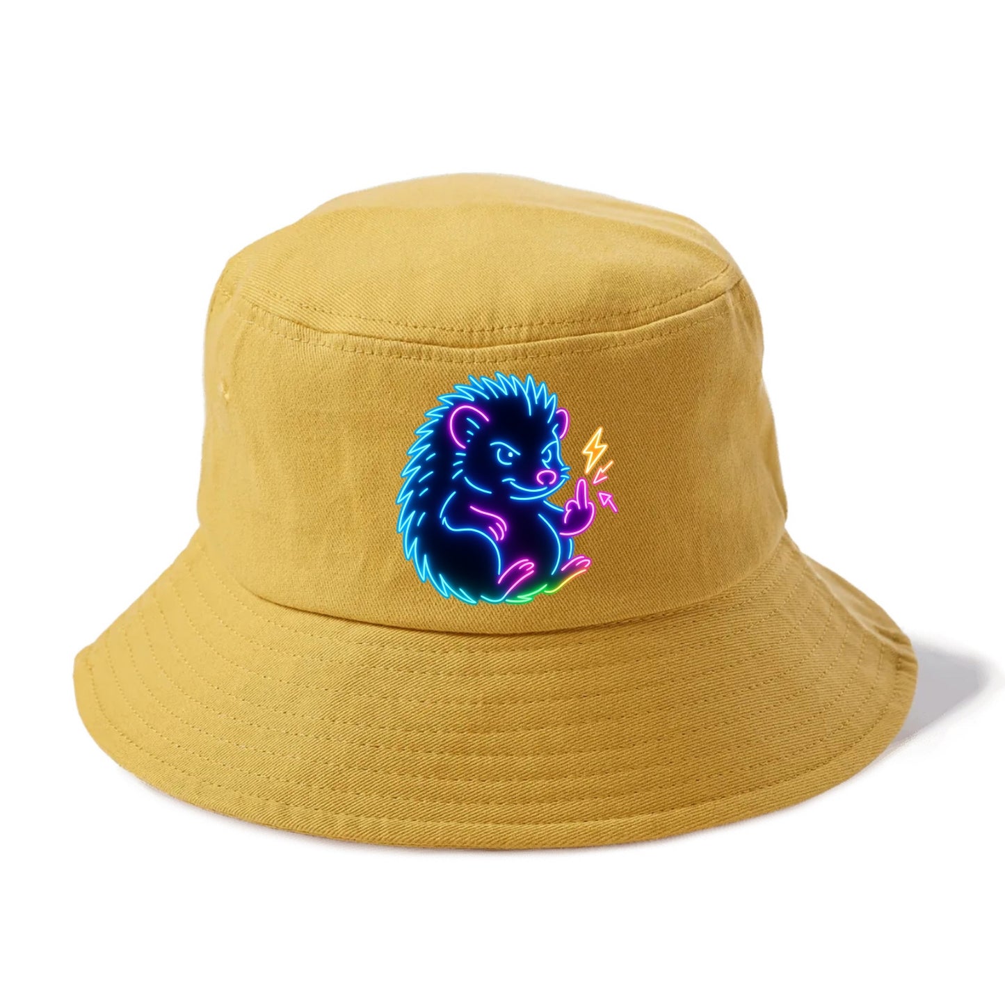tiny hedgehog curled up slightly, one little paw raised flipping the bird - Bucket Hat - Golden Harvest(Yellow)