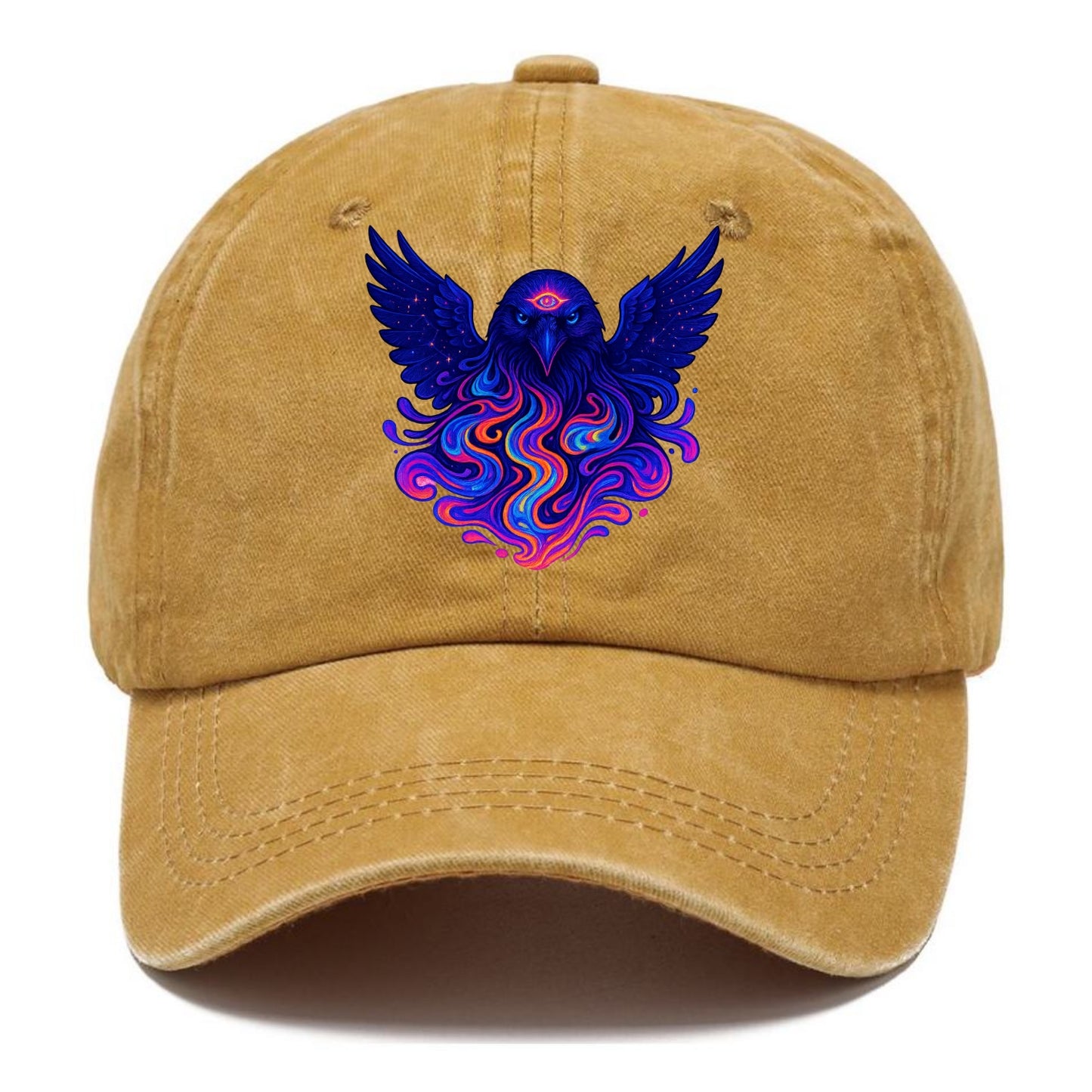 Mysterious raven with feathers showing future visions in neon colors, wings spread - Classic Cap - Golden Harvest(Yellow)