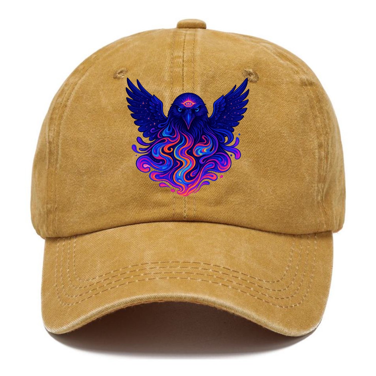 Mysterious raven with feathers showing future visions in neon colors, wings spread - Classic Cap - Golden Harvest(Yellow)