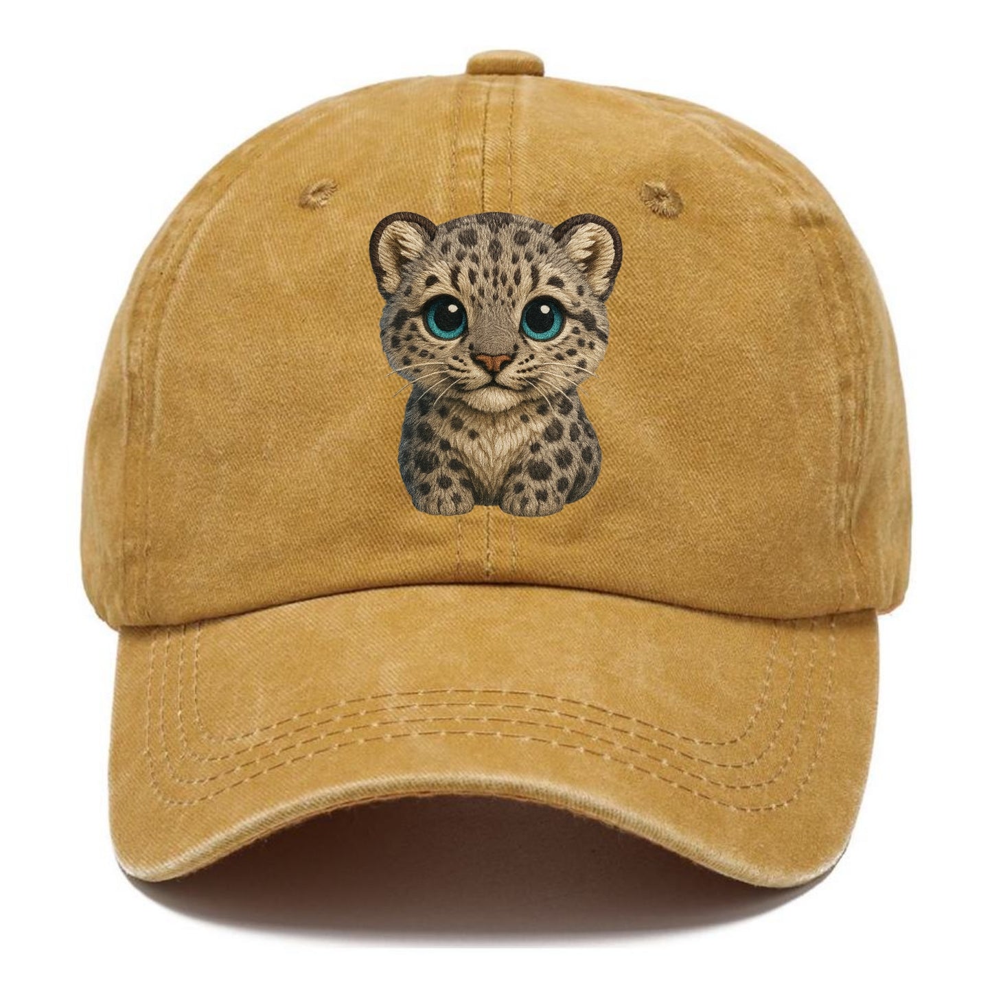 Baby Snow Leopard Cub - gray spotted, thick fur, blue-green eyes, front-facing, - Classic Cap - Golden Harvest(Yellow)