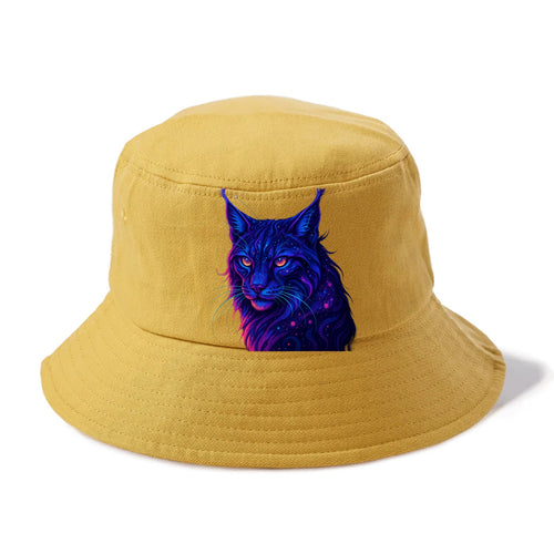 Stealthy lynx with ear tufts forming constellation patterns, nebula spots across the - Bucket Hat